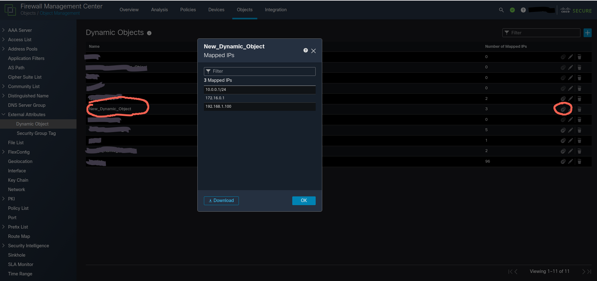 Example of a created dynamic object